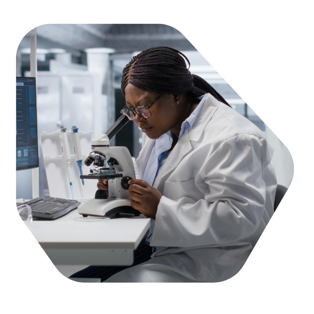 black female scientist in lab. Global Talent 
Visa UK Expert
